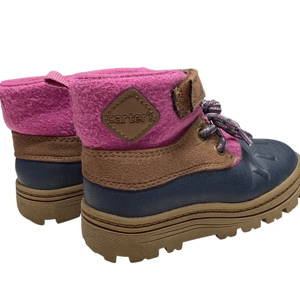 Carter's Toddler Girls Duck Boots Winter Snow Shoes Navy Pink Brown Size 7M